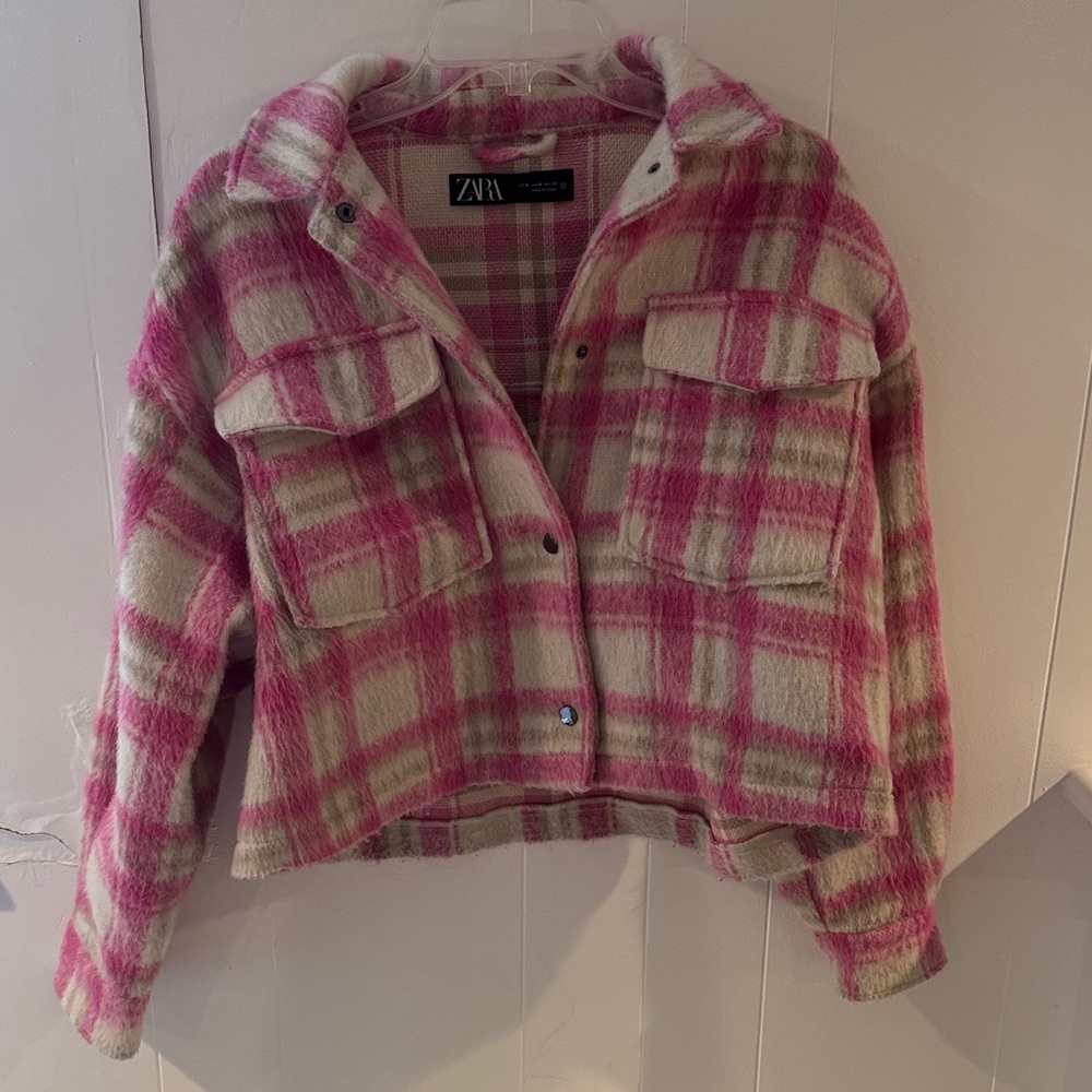 Zara Pink and Cream Plaid Shacket